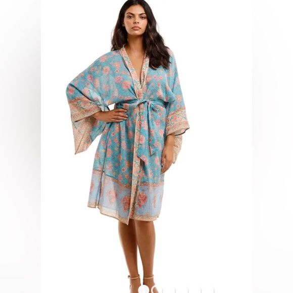 Spell Love Story Midi Cotton Robe Sky Blue medium large NWT - Picture 4 of 14